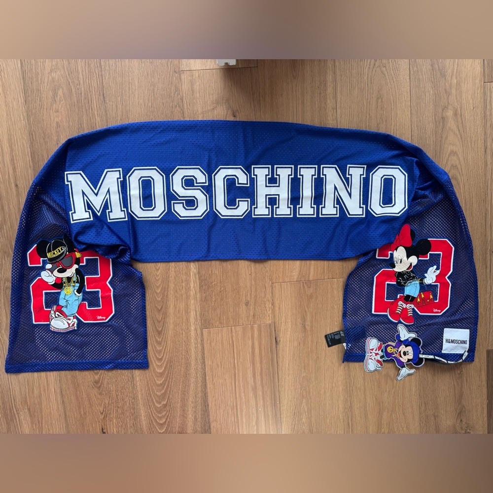 H&M X Moschino Football Mickey Minnie Blue Mesh Scarf Rare Disney One Size